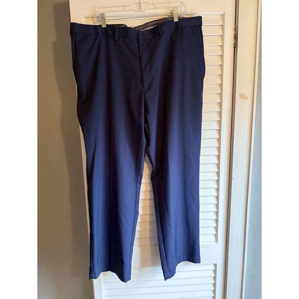 Haggar Classic Fit Cool Right Performance Flex Flat Front Navy Blue Pants 42x30